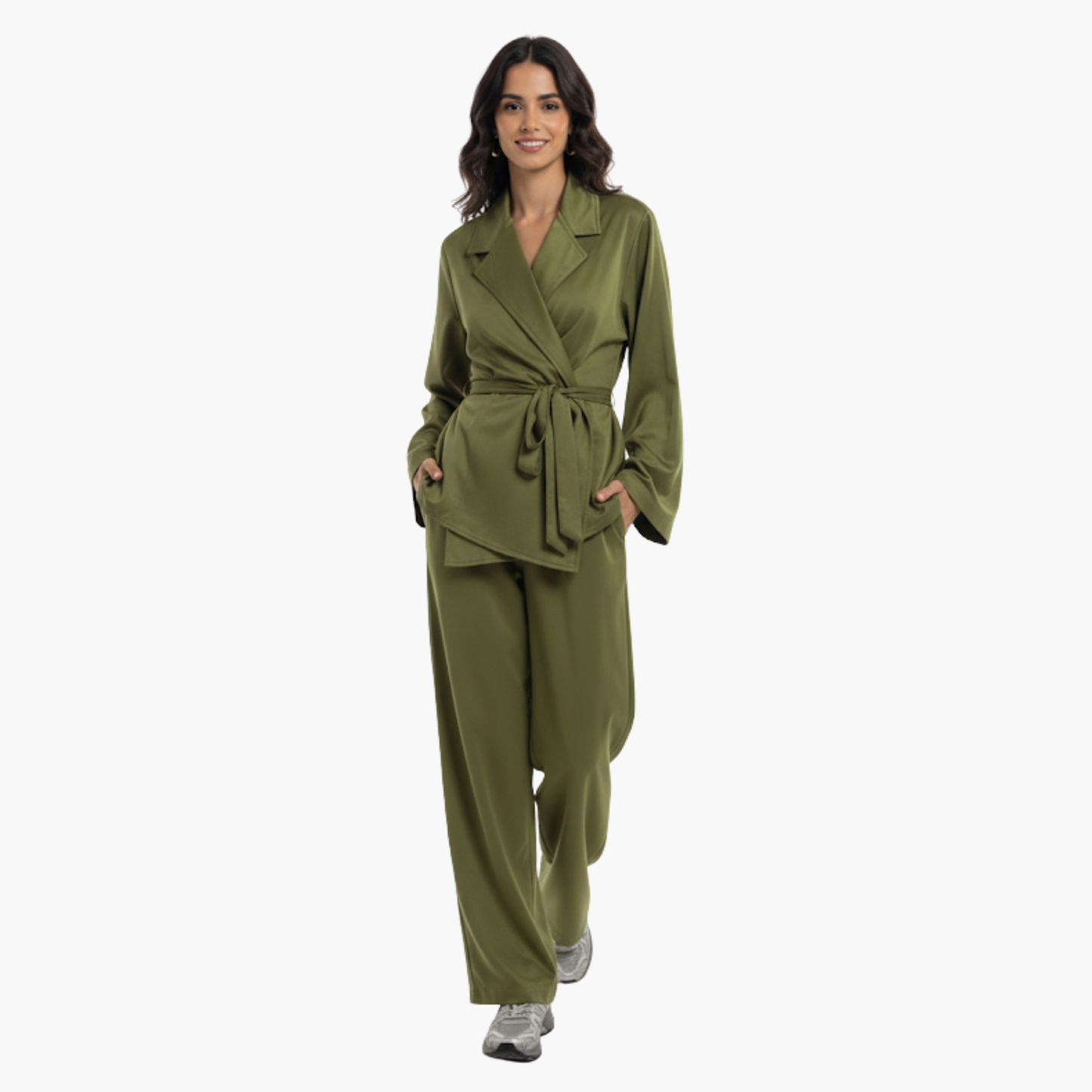 Suede Velvet Dusk Wrap Set — Mosswood Olive