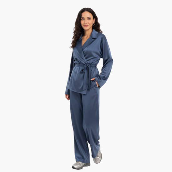 Suede Velvet Dusk Wrap Set — Midnight Sapphire