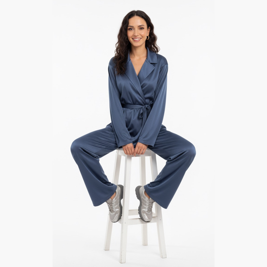 Suede Velvet Dusk Wrap Set — Midnight Sapphire