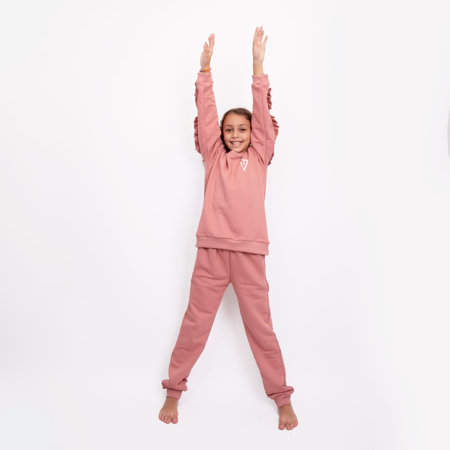 Kids Old Pink Ruffle Sweatshirt & Joggers Close-Up