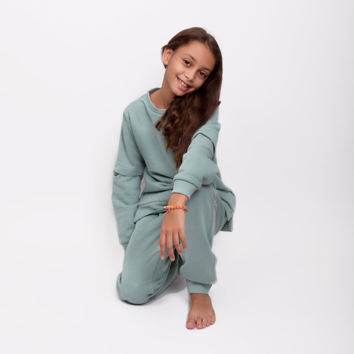 Mint Sweatshirt with Removable Sleeves & Joggers for Kids